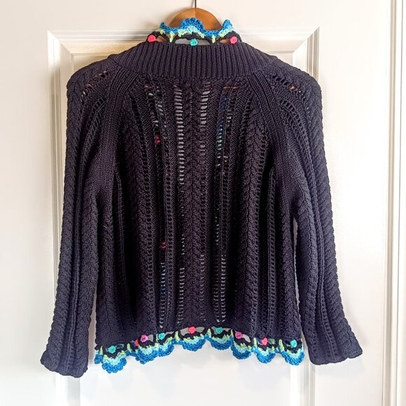 Vintage Relativity Black Cotton Crochet Tie-Front Cardigan Sweater - Picture 4 of 8